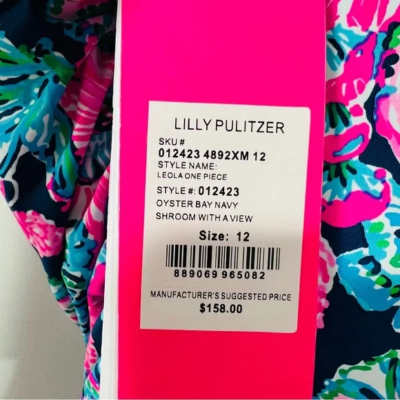 Lilly Pulitzer Leola One Piece Bathing Suit oyster bay navy pink white 12 large - Picture 4 of 4